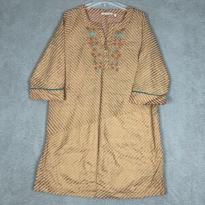 Soft Surroundings Salerno Tunic Dress‎ Womens Large Embroidered Boho Stripe